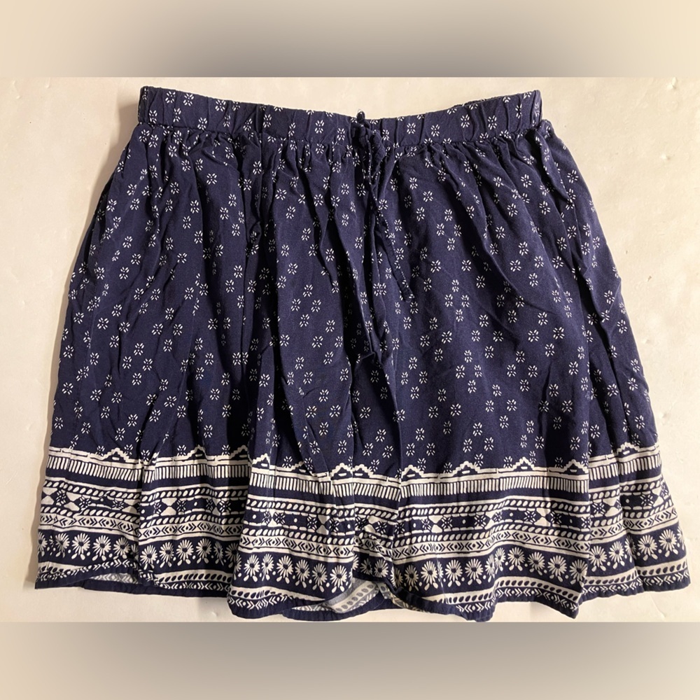 Girl’s Bandana Print Skirt, XL 14, Navy Blue/Cream White